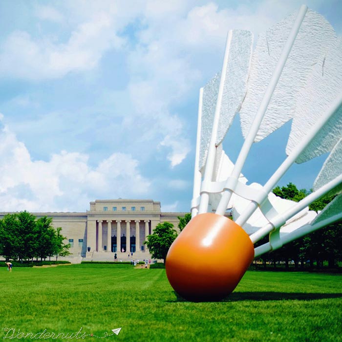 The shuttlecock that's about ten feet high.