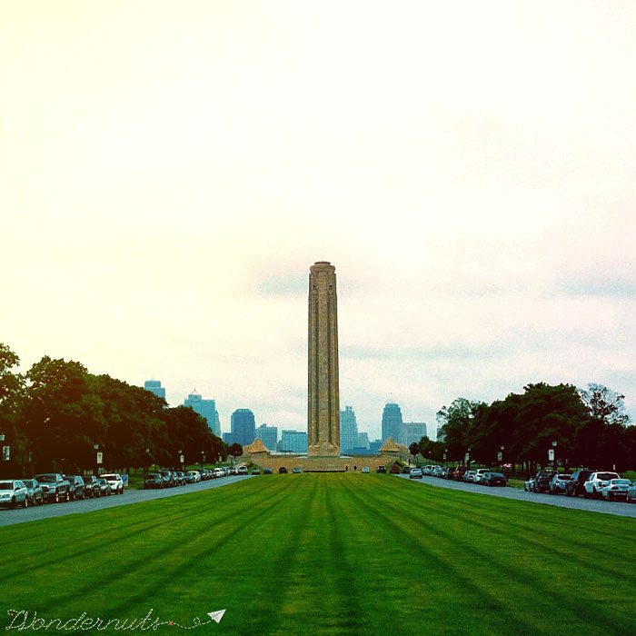 The World War I Monument front afar. There's a lot of lawns in Kansas City.