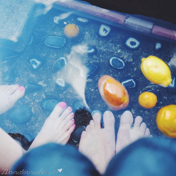 Our feet in a hot spring. 