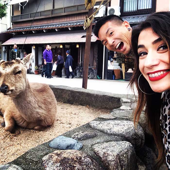 Don't believe his face, this deer actually loves being in our selfie...
